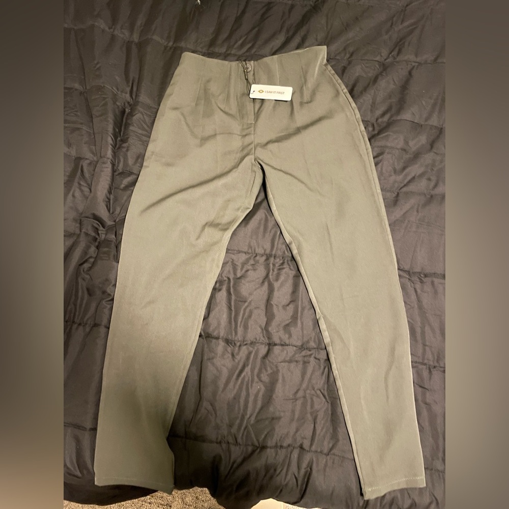 ISAWITFIRST KHAKI CIGARETTE TROUSERS US 6